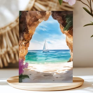 Cala Luna Watercolor Print | Sardinia | Italy Wall Art | Italian Decor | Coastal Landscape | Sea Arch | Mediterranean | Seaside | Europe