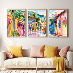 Port-au-Prince Watercolor Print | Set of 3 | Haiti Gift | Haitian Wall Art | Caribbean Poster | Colorful Houses Art | Tropical City Decor