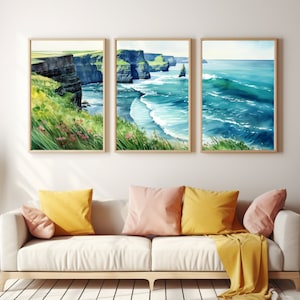 Cliffs of Moher Watercolor Print | Set of 3 | Ireland Travel Gift | Coastal Landscape | Cliff Art | Irish Wall Art | Munster County | Nature