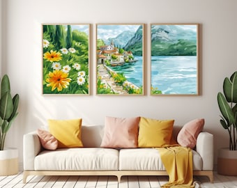 Perast Montenegro Watercolor Print Set of 3, Coastal Cityscape Wall Art, Balkan Old Town Decor, Adriatic Sea Travel Poster, European Artwork