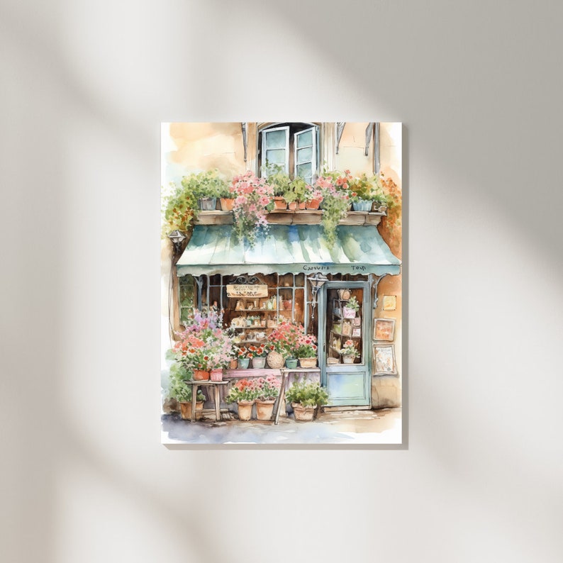 Paris Flower Shop Watercolor Print Parisian Florist Travel Gift France Wall Art French Streetscape Cityscape Home Decor Europe Art image 6