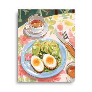 Avocado Toast | Watercolor Print | Breakfast Poster | Coffee Painting | Avocado Poster | Food Wall Art | Boiled Eggs Art | Restaurant Poster