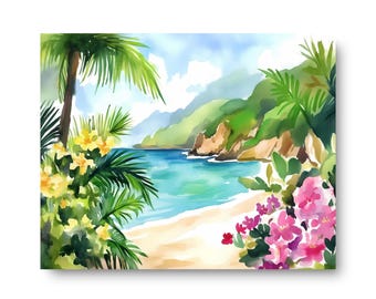 Dominican Republic Watercolor Print, Caribbean Coastal Home Decor, Punta Cana Wall Art, Tropical Island Poster, Beach Travel Artwork