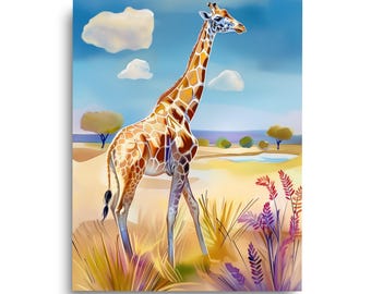 Giraffe Watercolor Print, African Savannah Wall Art, Wildlife Home Decor, Safari Animal Poster, Exotic Nursery Artwork, Africa Travel Gift