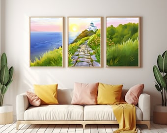 Sifnos Chapel Greece Watercolor Print Set, Aegean Coastal Art