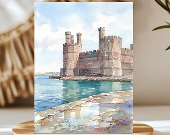 Caernarfon Castle Wales Watercolor Wall Art, Print or Canvas