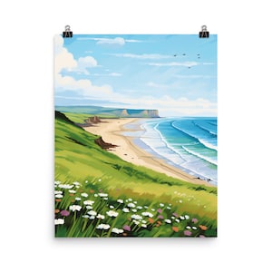 Rhossili Bay Watercolor Print | Wales Travel Gift | Welsh Art | Gower Peninsula | Swansea | Seaside Poster | Coastal Landscape | Wales Art