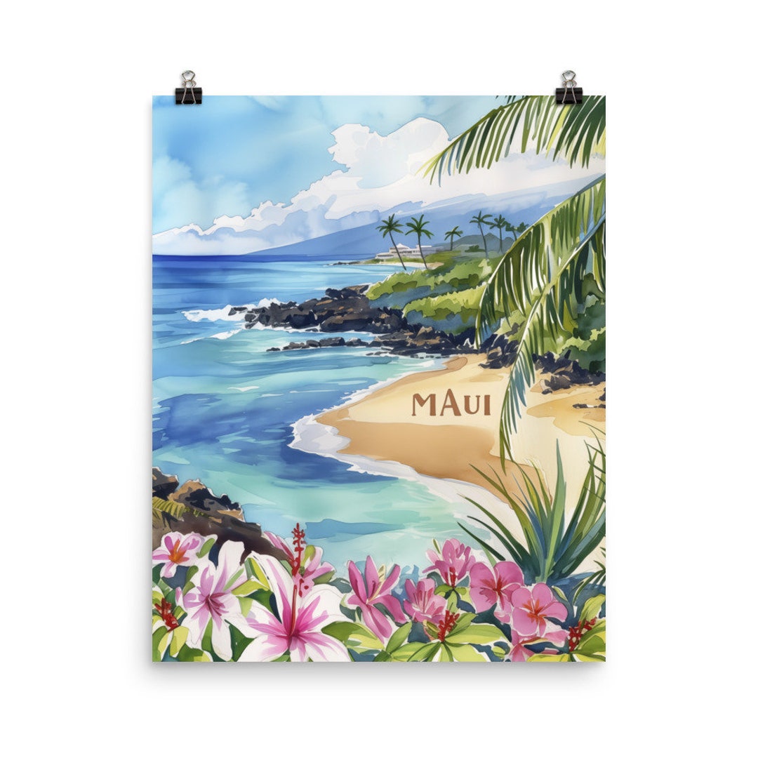 Maui Watercolor Print | Hawaii Travel Gift | Hawaiian Wall Art ...