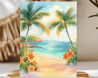 Saona Island Watercolor Print, Dominican Republic Tropical Beach Art, Caribbean Coastal Poster, Exotic Paradise Wall Decor, Seaside Art