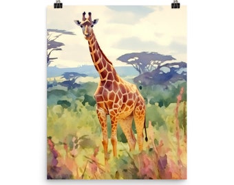 Nairobi National Park Watercolor Print | Kenya Travel Gift | Giraffe Wall Art | Africa Home Decor | Wildlife | Safari Landscape | Animal Art
