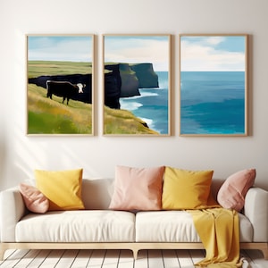 Inishmore Watercolor Print Set of 3, Ireland Coastal Wall Art, Wild Atlantic Way Poster, Cliffs Landscape Decor, Galway Travel Artwork