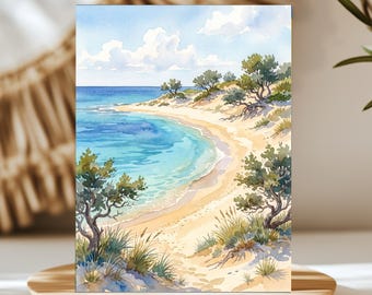 Simos Beach Elafonisos Greece Watercolor Wall Art, Print or Canvas