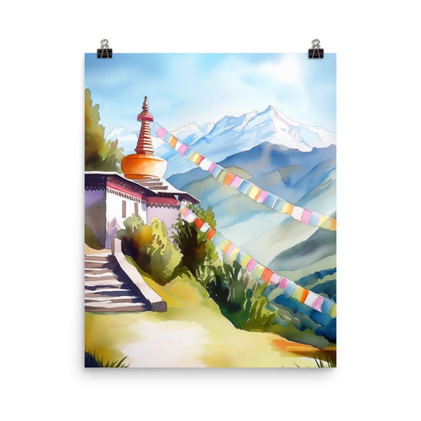 Himalayan Valley Watercolor Print | Nepal Gift | Nepalese Wall Art | Mountain Landscape Decor | Mountainscape | Himalaya | Nature Painting