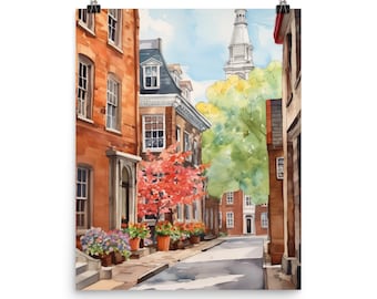 Philadelphia Watercolor Print, Historic Cityscape Travel Poster, Pennsylvania Wall Art, Philly Skyline Decor, US Urban Artwork, Street Art