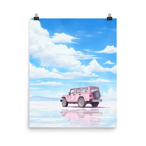 Salar de Uyuni Watercolor Print | Bolivia Gift | South America Poster | Pink Car Art | Jeep Art | Pink Car Poster | Bolivia Art | Suv Art