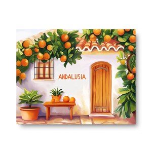 Andalusia Horizontal Print | Mediterranean Home Decor | Spain Travel Gift | Spanish Architecture Wall Art | Orange Tree Decor | Espana Art