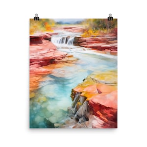 Cano Cristales Watercolor Print | Colombia Travel Gift | South America | Colombian | River Wall Art | Colorful Landscape Decor | Nature