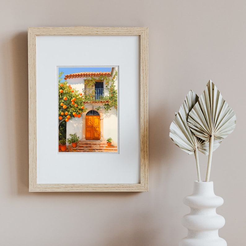 Andalusian Orange Tree Watercolor Print, Spain Wall Art, Mediterranean Home Decor, Spanish Travel Poster, European Countryside Artwork image 4