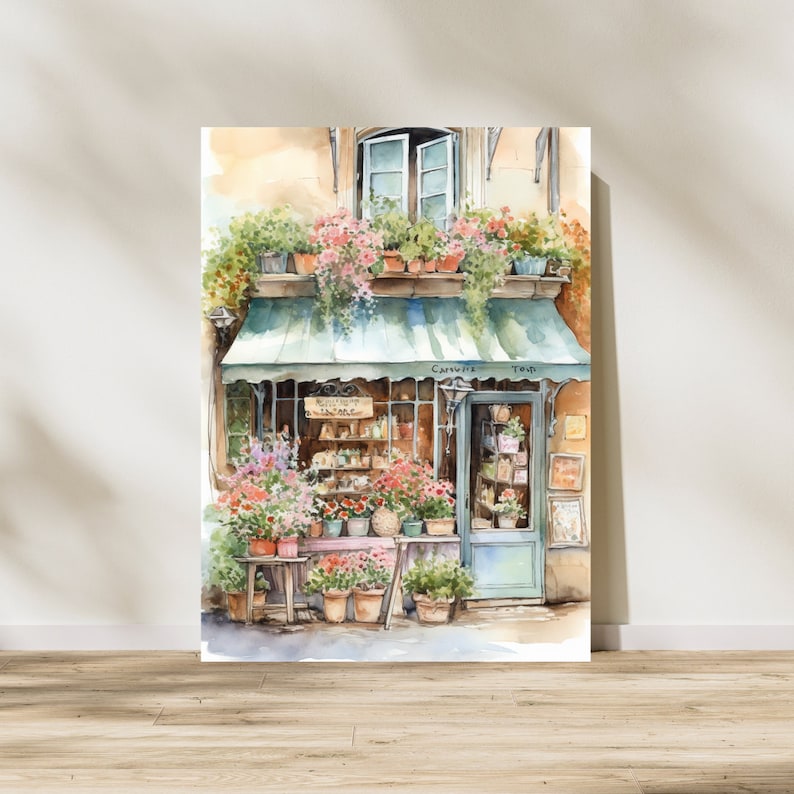 Paris Flower Shop Watercolor Print Parisian Florist Travel Gift France Wall Art French Streetscape Cityscape Home Decor Europe Art image 2