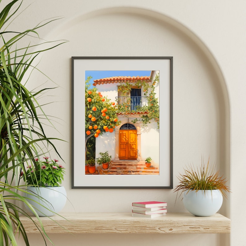 Andalusian Orange Tree Watercolor Print, Spain Wall Art, Mediterranean Home Decor, Spanish Travel Poster, European Countryside Artwork image 3