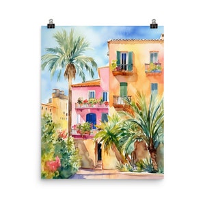 Palma De Mallorca Watercolor Print | Spain Travel Gift | Spanish Wall Art | Europe Poster | Mediterranean Home Decor | Palm Tree Painting