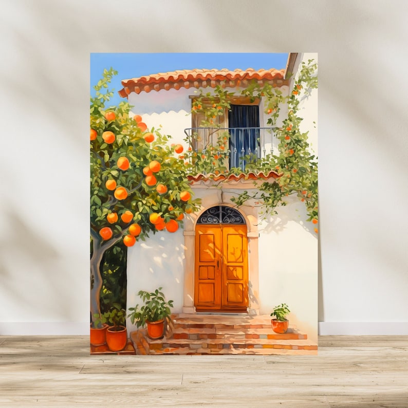 Andalusian Orange Tree Watercolor Print, Spain Wall Art, Mediterranean Home Decor, Spanish Travel Poster, European Countryside Artwork image 2