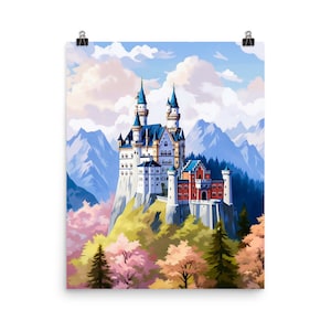 Neuschwanstein Castle Watercolor Print | Germany Travel Gift | Castle Poster | Bavaria Decor | Germany Wall Art | Alpine Landscape | Europe