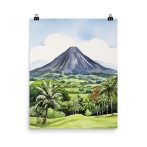 Arenal Volcano Watercolor Print | Costa Rica Travel Gift | La Fortuna | Tropical Landscape Art | Rainforest Decor | Volcano Art | Costa Rica