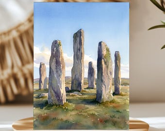Calanais Standing Stones Scotland Watercolor Wall Art, Print or Canvas