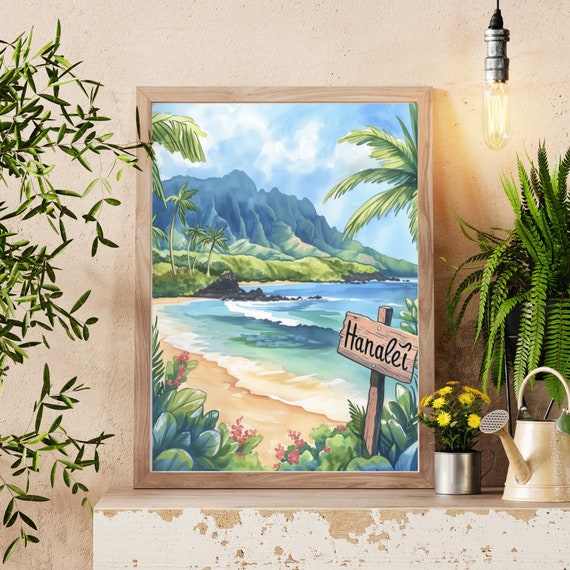 Hanalei Bay Watercolor Print: Kauai Hawaii Coastal Art - Etsy