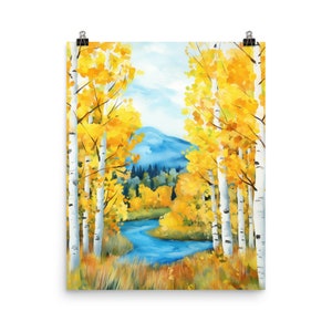 Aspen Watercolor Print | Colorado Travel Gift | Autumn Art | Fall Foilage Art | Roaring Fork River | America Nature Art | Alpine Landscape