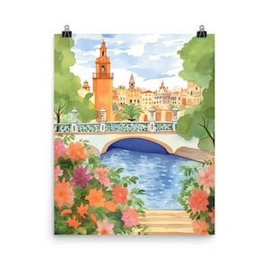 Catedral De Sevilla Watercolor Print |  Puente De Triana | Seville Home Decor | Spain Wall Art | Cityscape | | Andalusian | Travel Gift