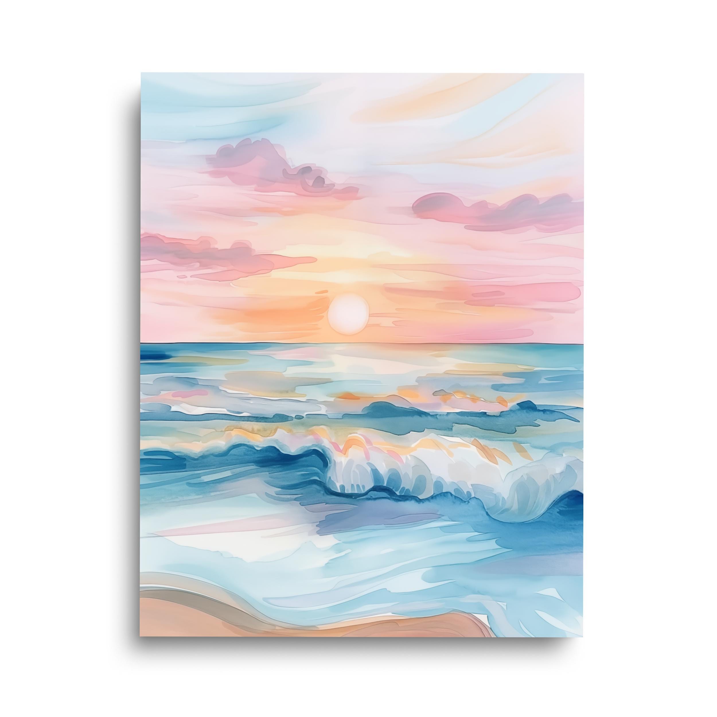 Pastel Beach Sunset Watercolor Print, Coastal Seascape Wall Art - Etsy