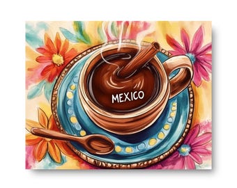 Mexican Cafe de Olla Watercolor Art Print, Kitchen Decor