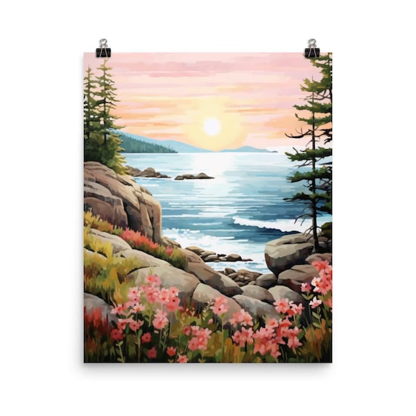 Acadia National Park Watercolor Print | Maine Poster | US Travel Gift | Northeast Art | Maine Travel Gift | Coast Landscape | America Nature