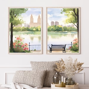 Central Park Watercolor Print | Set of 2 | The Eldorado | New York City Poster | NYC Travel Gift | | Manhattan Wall Art | Lakeside Painting