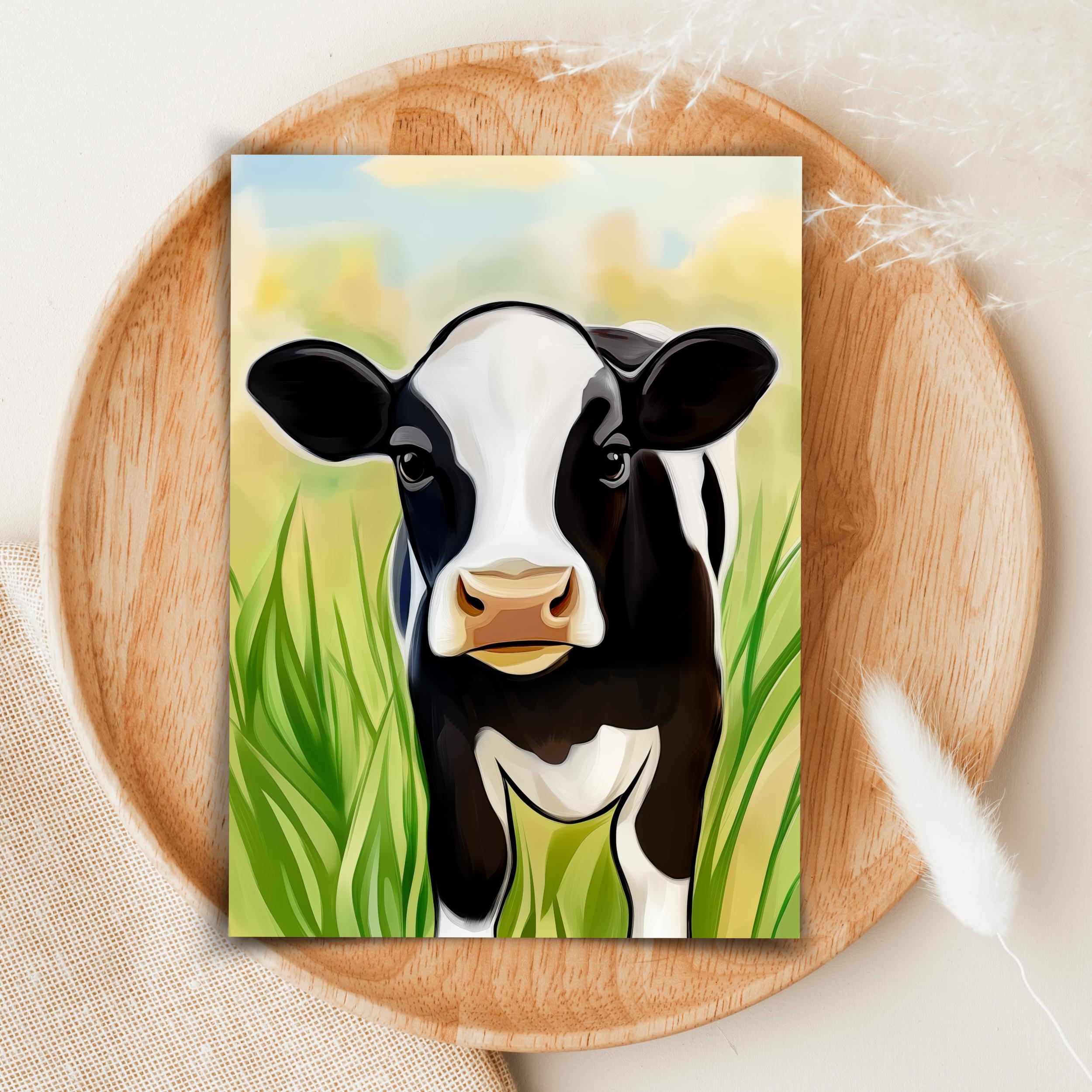 Cute Calf Watercolor Print, Farm Animal Nursery Wall Art
