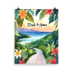 Road to Hana Watercolor Print | Hawaii Travel Gift | Hawaiian Wall Art | Tropical Island Decor | Maui | Scenic | Coastal Landscape | Seaside