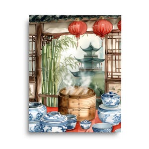 Chinese Kitchen Watercolor Print | China Travel Gift | Kitchen Home Decor | Food Wall Art | Dumpling | Culinary Poster | Foodie | Asia Art