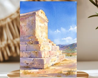 Tomb Of Cyrus Pasargadae Iran Watercolor Wall Art, Print or Canvas