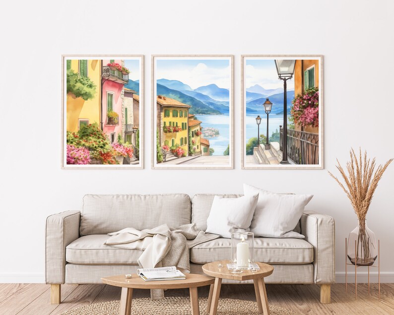 Lake Como Watercolor Print Set of 3, Italian Lakeside Wall Art ...