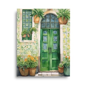 Lisbon Watercolor Print |  Portugal Travel Gift | Green Door Wall Art | Portuguese Home Decor | Europe Poster | Door Painting | Street Art