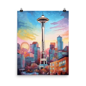 Space Needle Watercolor Print | Seattle Home Decor | Washington State Wall Art | American Cityscape Painting | Landmark |  Lower Queen Anne