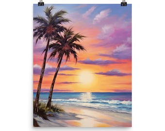 Siesta Key Watercolor Print, Florida Sunset Beach Wall Art, Gulf Coast Poster