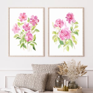Watercolor Pink Peony Flower Print | Set of 2 | Pink Flowers Wall Decor | Pink Floral Poster | Floral Wall Art | Farm House Art | Botanic