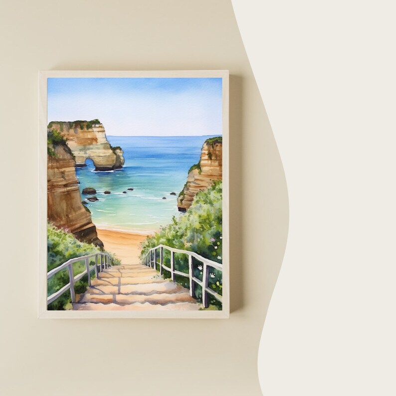 Algarve Coast Watercolor Print, Marinha Beach Portugal Seaside Wall Art image 4