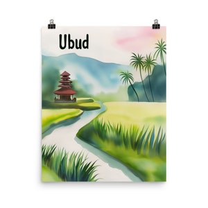 Ubud Watercolor Print | Bali Travel Gift | Balinese Wall Art | Jungle Landscape Decor | Indonesia Poster | Southeast Asia | Rainforest Art