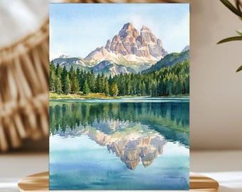 Lake Misurina Dolomites Italy Watercolor Wall Art, Print or Canvas
