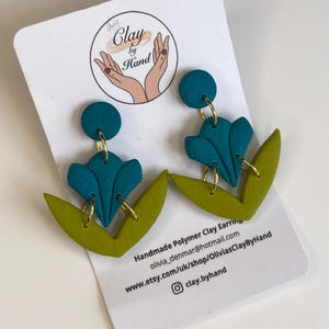 Tulip, polymer clay earring, blue/turquoise