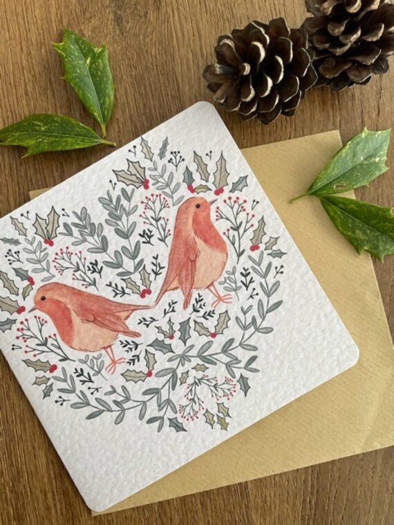 Folk Inspired Robin Christmas Card
